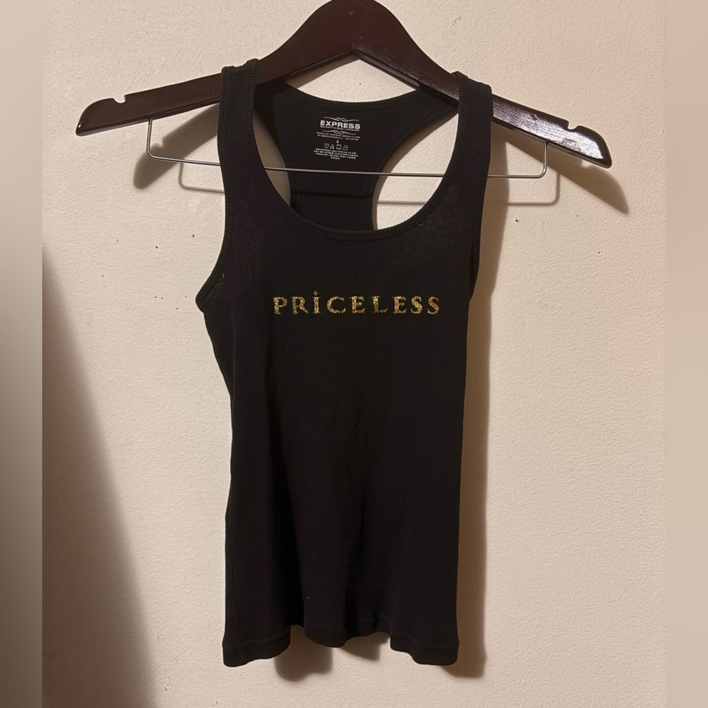 Vintage Express Black Tank Top with Gold “PRICELESS”